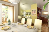Vizualizace projektu bungalovu Uno 1 - možné řešení interiéru
