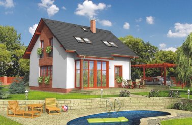 Vizualizace projektu podkrovní dřevostavby Akát