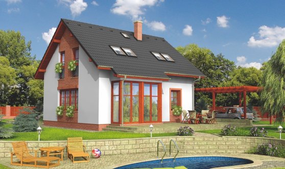 Vizualizace projektu podkrovní dřevostavby Akát